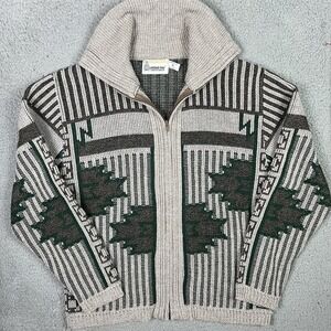 Vintage London Fog Sweater Mens Medium Full Zip Knit Acrylic Sweatshirt USA 90s